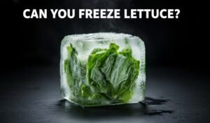 Can you freeze lettuce – frozen lettuce leaves inside an ice cube showing lettuce preservation concept