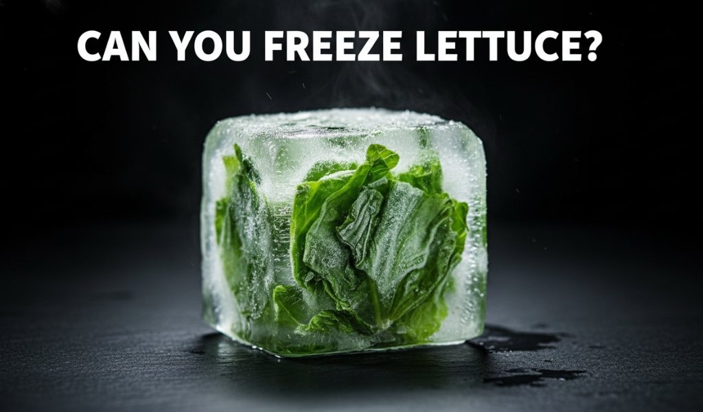 Can you freeze lettuce – frozen lettuce leaves inside an ice cube showing lettuce preservation concept
