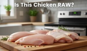 raw chicken breast and thighs on cutting board in kitchen showing fresh uncooked poultry