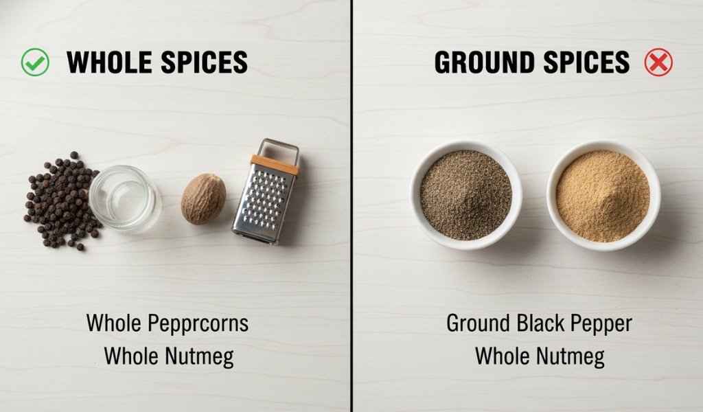 If you want the most bang for your buck, always choose whole spices over ground ones.