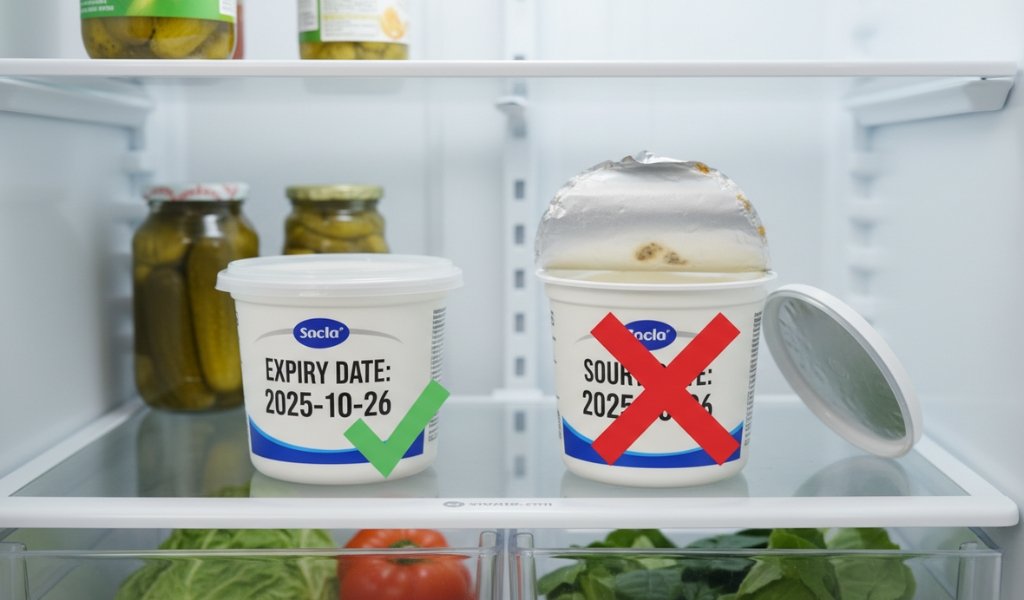 sour cream expiration date vs spoiled sour cream in fridge storage comparison