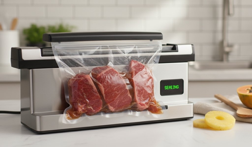 vacuum sealing raw meat with marinade to tenderize meat at home